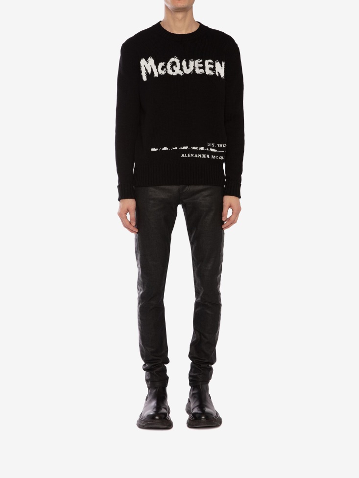 Fashion Alexander McQueen Black Men's in Graffiti Crew Neck Jumper