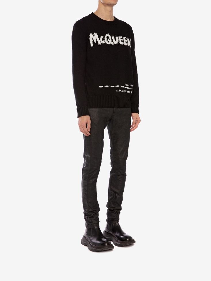 Fashion Alexander McQueen Black Men's in Graffiti Crew Neck Jumper