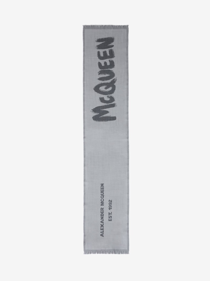 Fashion Alexander McQueen Men's Oversized in Graffiti Scarf Zinc/Medium Grey