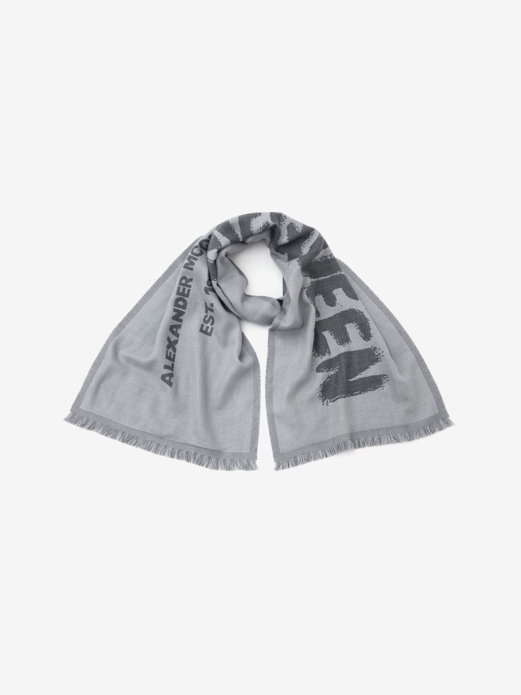 Fashion Alexander McQueen Men's Oversized in Graffiti Scarf Zinc/Medium Grey