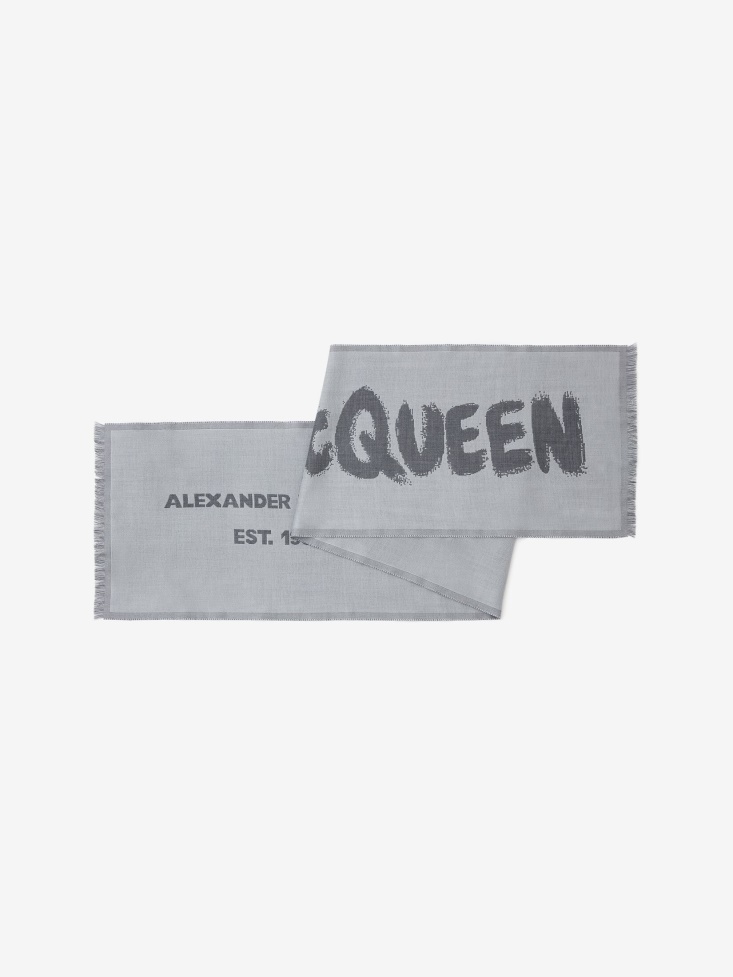 Fashion Alexander McQueen Men's Oversized in Graffiti Scarf Zinc/Medium Grey