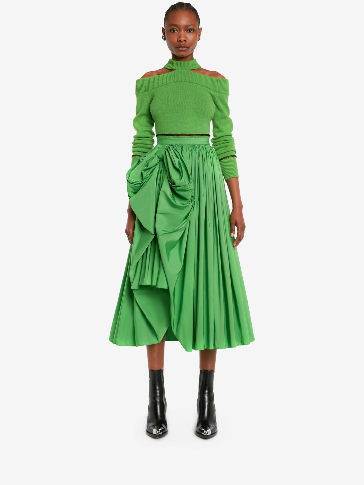 Women's Slashed Off-The-Shoulder Jumper Acid Green/Black Fashion Alexander McQueen
