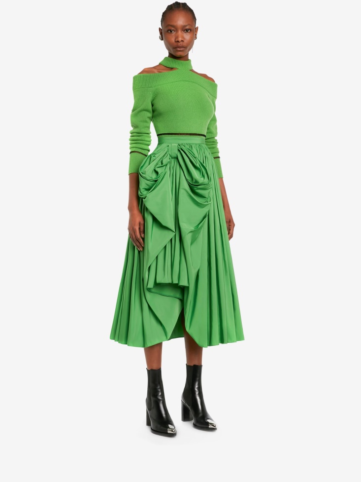 Women's Slashed Off-The-Shoulder Jumper Acid Green/Black Fashion Alexander McQueen