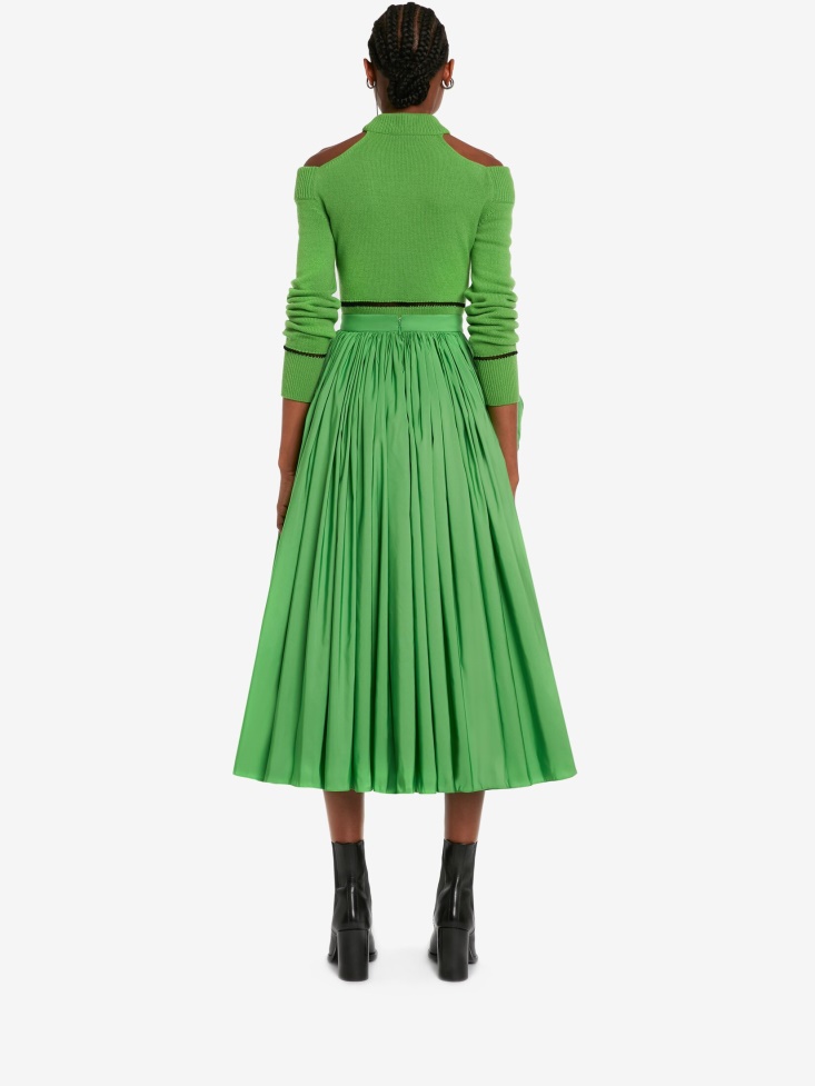 Women's Slashed Off-The-Shoulder Jumper Acid Green/Black Fashion Alexander McQueen
