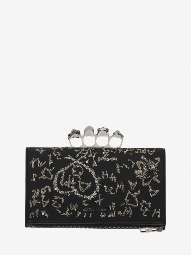 Men's Skull Four-Ring Small Pouch Fashion Alexander McQueen Black/White