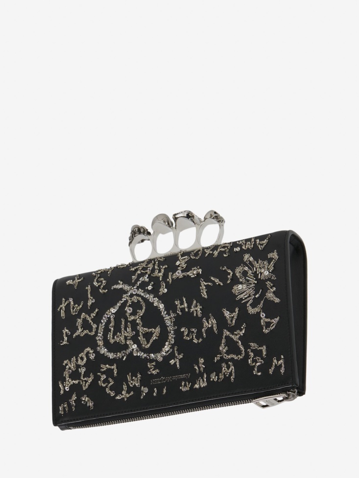 Men's Skull Four-Ring Small Pouch Fashion Alexander McQueen Black/White