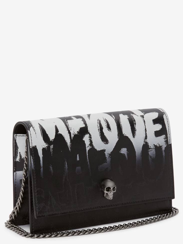 Fashion Alexander McQueen Black/White Women's in Graffiti Small Skull Bag