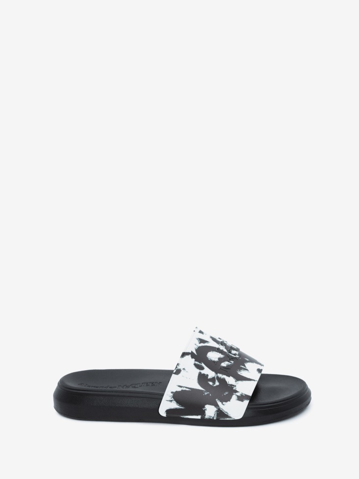 White/Black Men's in Graffiti Slide Fashion Alexander McQueen