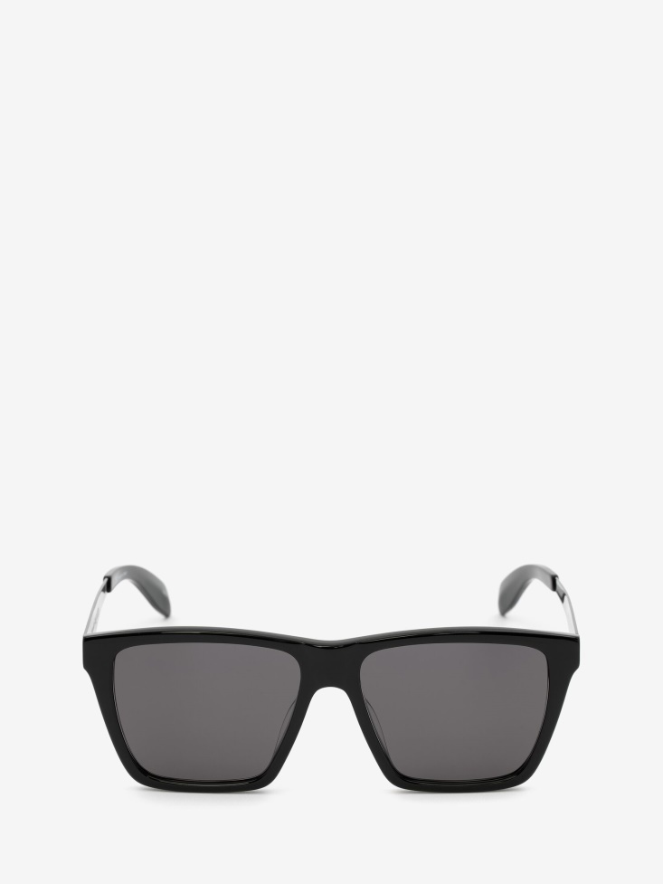 Black/Grey Fashion Alexander McQueen Men's in Graffiti Rectangular Sunglasses With Metal Temples
