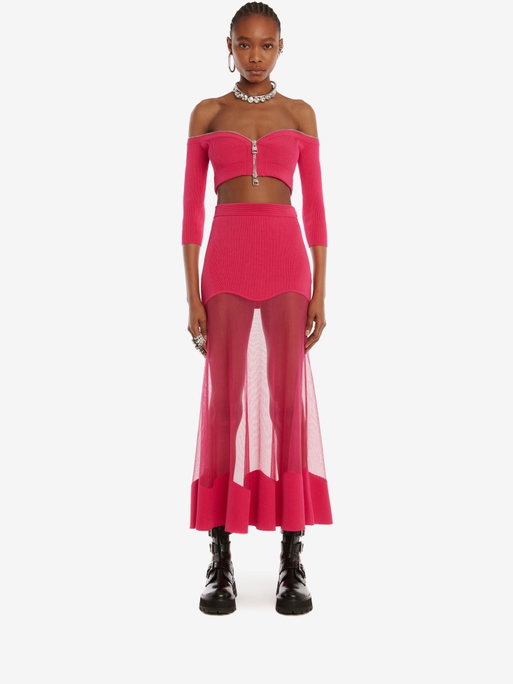 Fashion Alexander McQueen Bobby Pink Women's Off-The-Shoulder Zip Knit Top