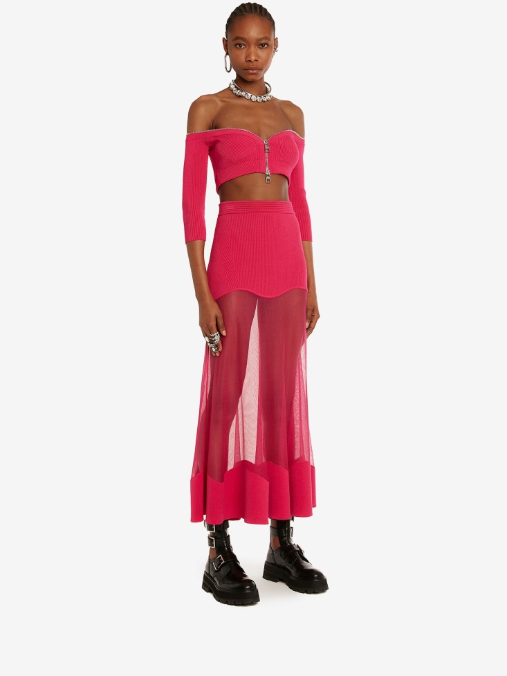 Fashion Alexander McQueen Bobby Pink Women's Off-The-Shoulder Zip Knit Top
