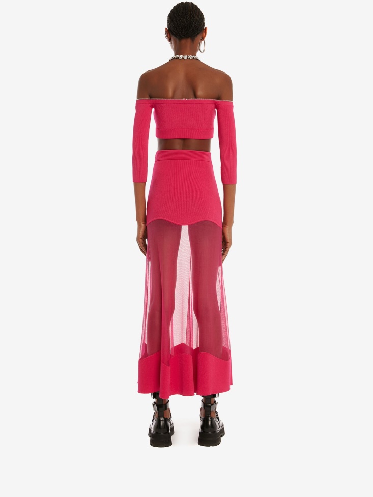 Fashion Alexander McQueen Bobby Pink Women's Off-The-Shoulder Zip Knit Top