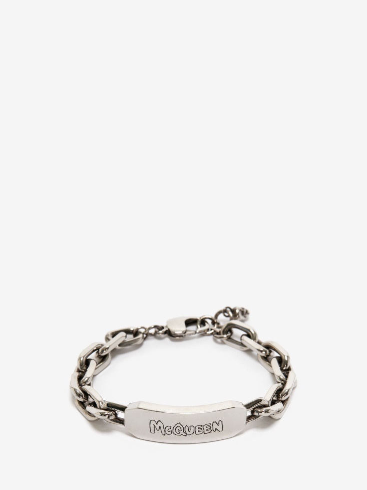 Fashion Alexander McQueen Men's in Graffiti Tag Bracelet Antique Silver