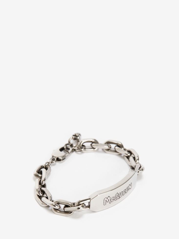 Fashion Alexander McQueen Men's in Graffiti Tag Bracelet Antique Silver
