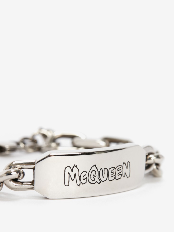 Fashion Alexander McQueen Men's in Graffiti Tag Bracelet Antique Silver