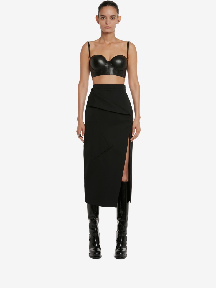 Women's Slashed Pencil Skirt in Black Fashion Alexander McQueen