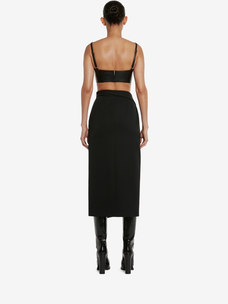 Women's Slashed Pencil Skirt in Black Fashion Alexander McQueen