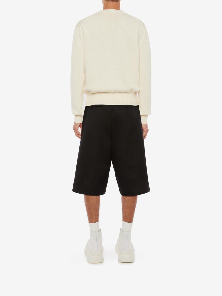 Fashion Alexander McQueen Ivory/Black Men's in Embroidered Crew Neck Jumper