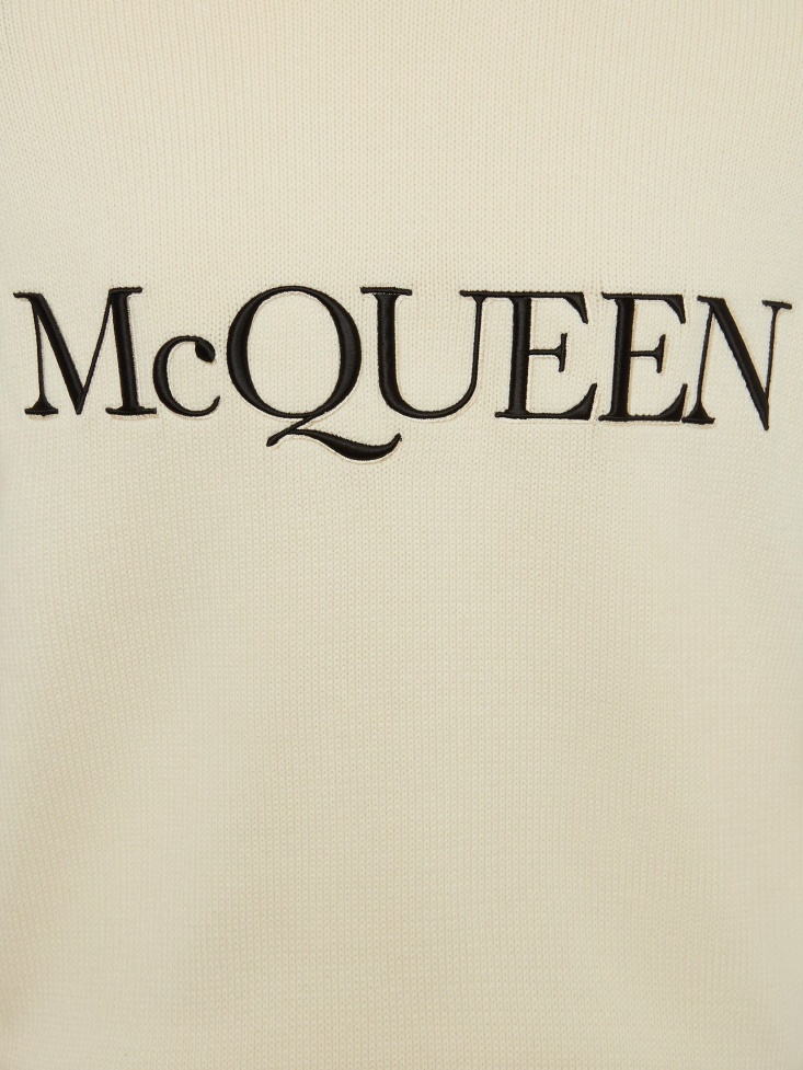 Fashion Alexander McQueen Ivory/Black Men's in Embroidered Crew Neck Jumper