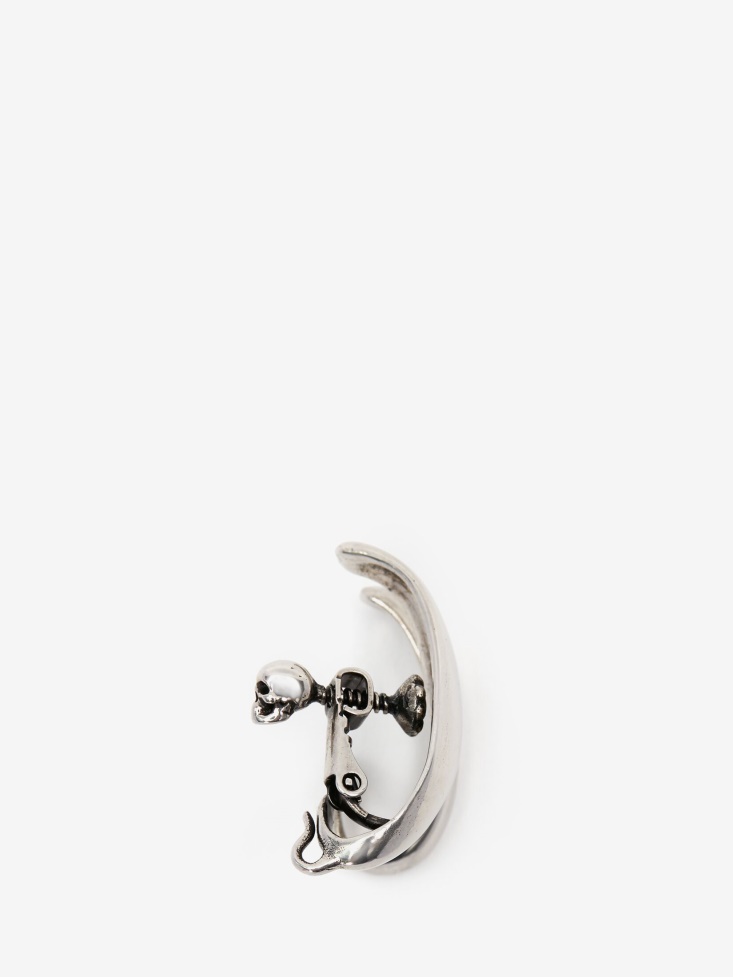 Antique Silver Fashion Alexander McQueen Men's Double Hoop Single Earring