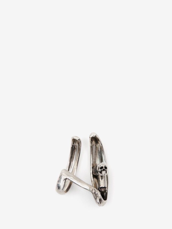 Antique Silver Fashion Alexander McQueen Men's Double Hoop Single Earring