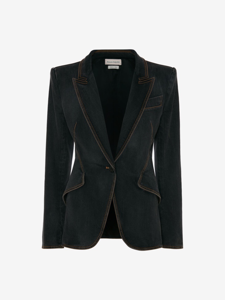 Fashion Alexander McQueen Stone Washed Black Women's Stretch Denim Jacket