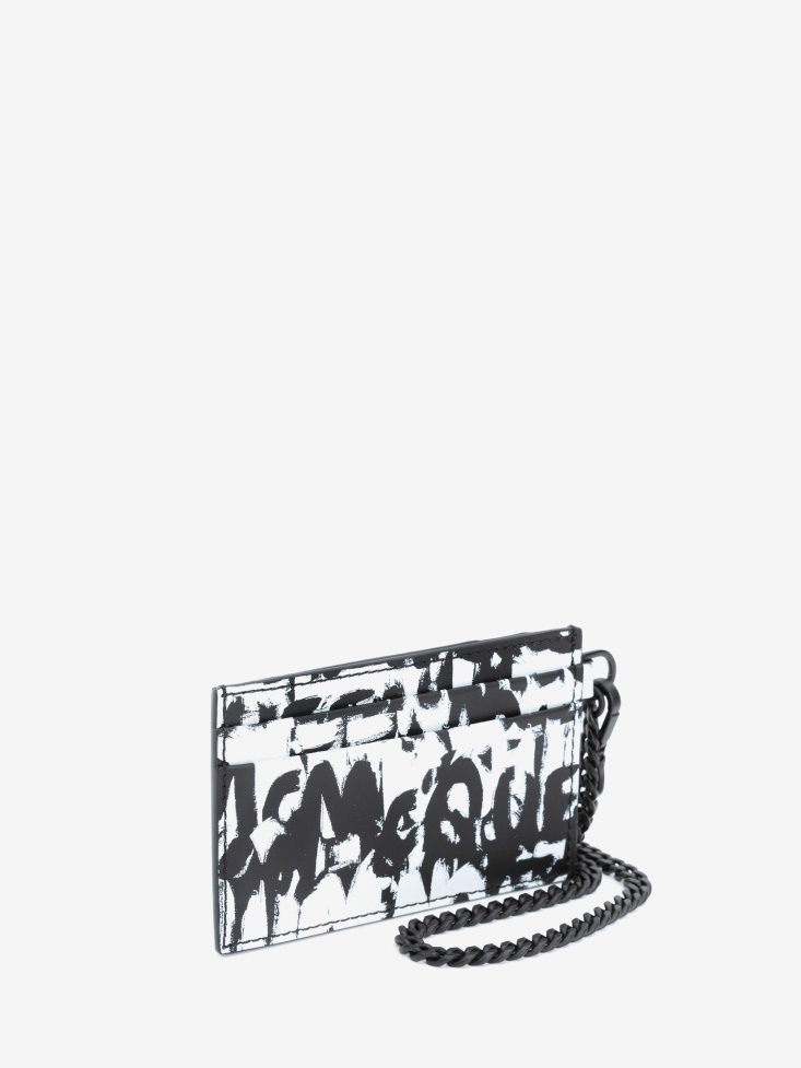 Men's in Graffiti Chain Card Holder Black/White Fashion Alexander McQueen