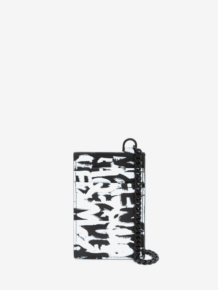 Men's in Graffiti Chain Card Holder Black/White Fashion Alexander McQueen