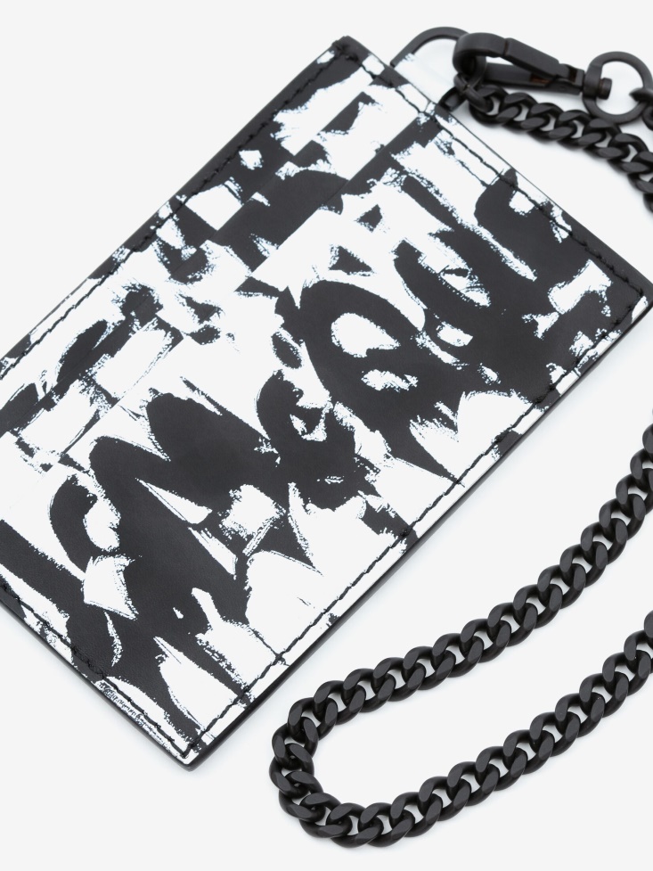 Men's in Graffiti Chain Card Holder Black/White Fashion Alexander McQueen