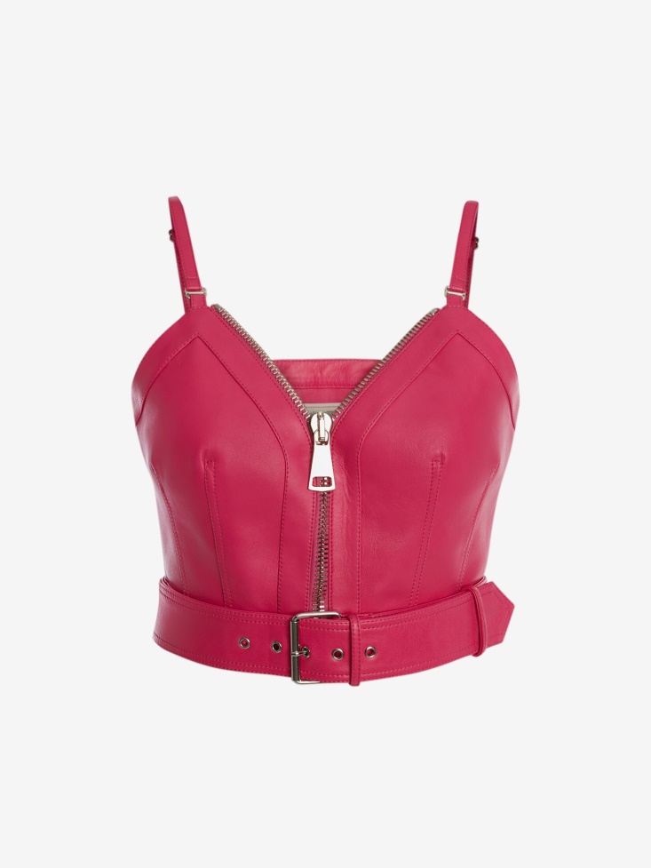Bobby Pink Women's Leather Zip Corset Fashion Alexander McQueen