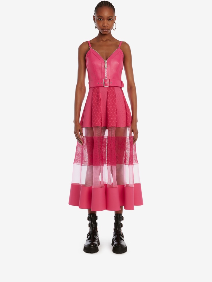 Bobby Pink Women's Leather Zip Corset Fashion Alexander McQueen