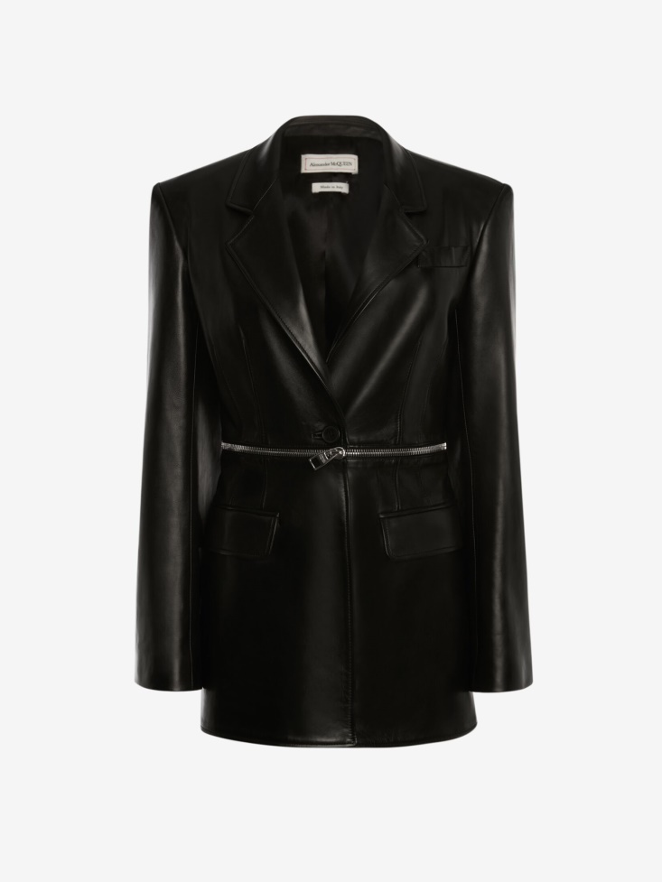 Fashion Alexander McQueen Women's Spliced Leather Jacket Black