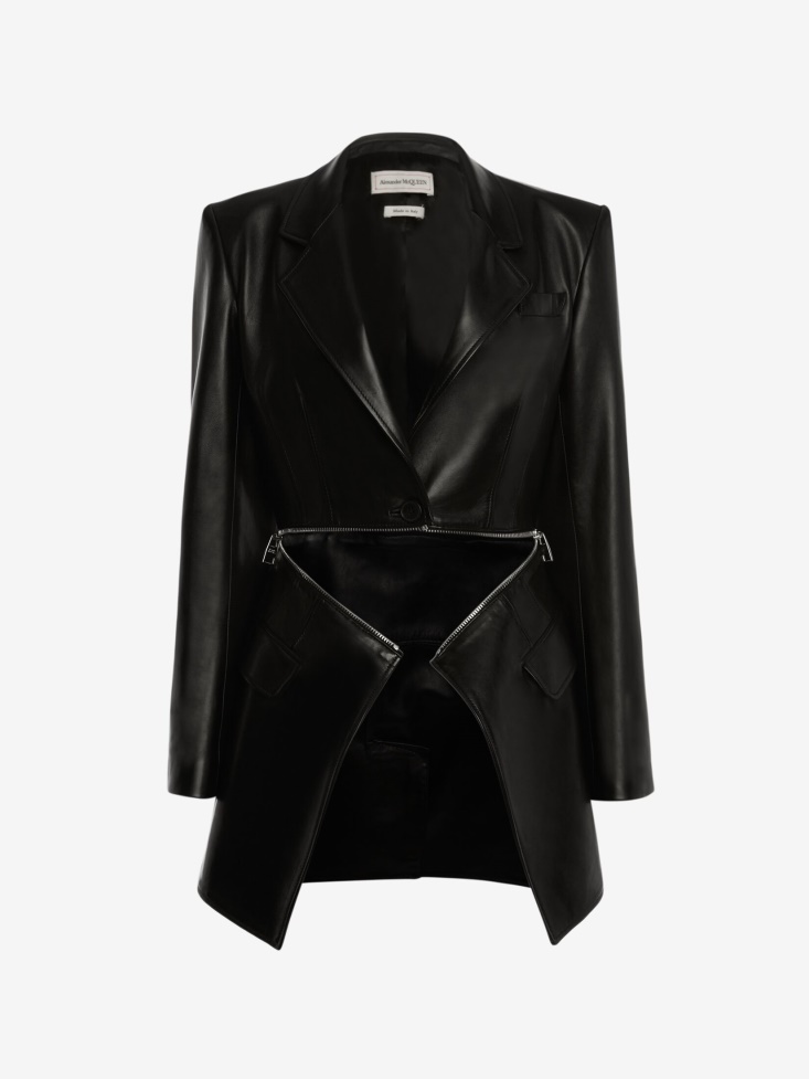 Fashion Alexander McQueen Women's Spliced Leather Jacket Black