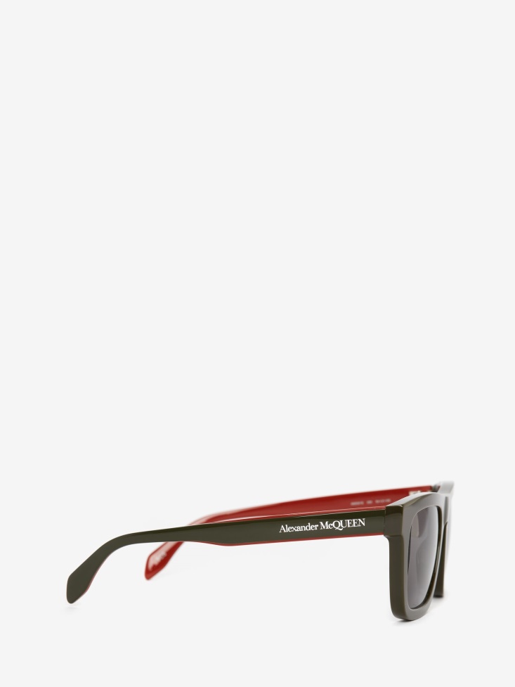 Men's Selvedge Rectangular Sunglasses Green Fashion Alexander McQueen