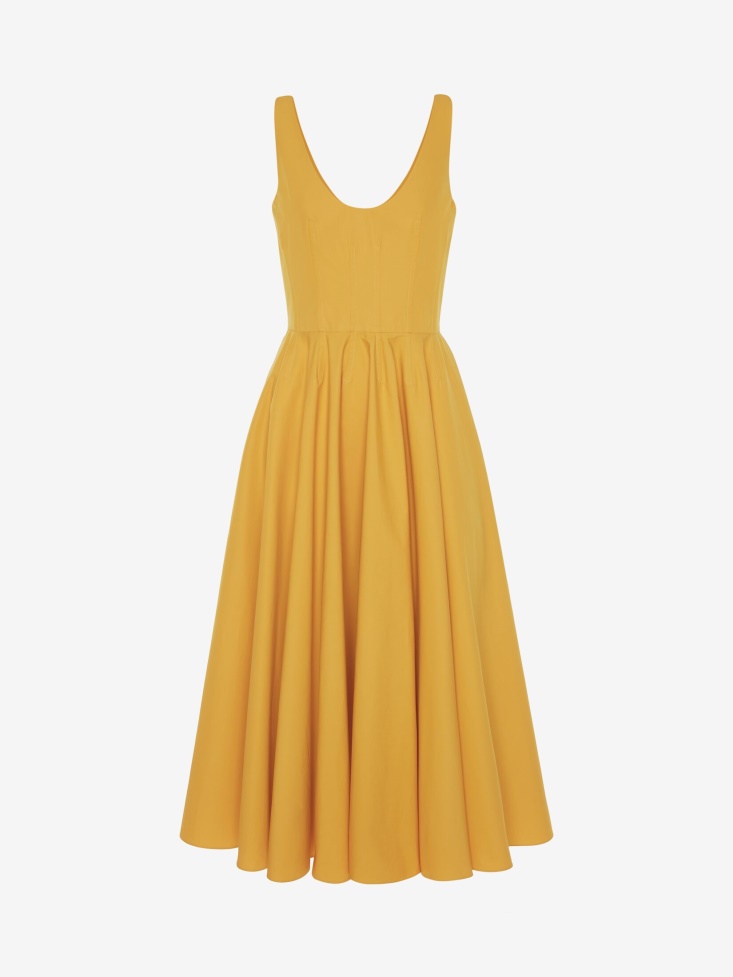 Pop Yellow Women's Cotton Poplin Scoop Neck Midi Dress Fashion Alexander McQueen
