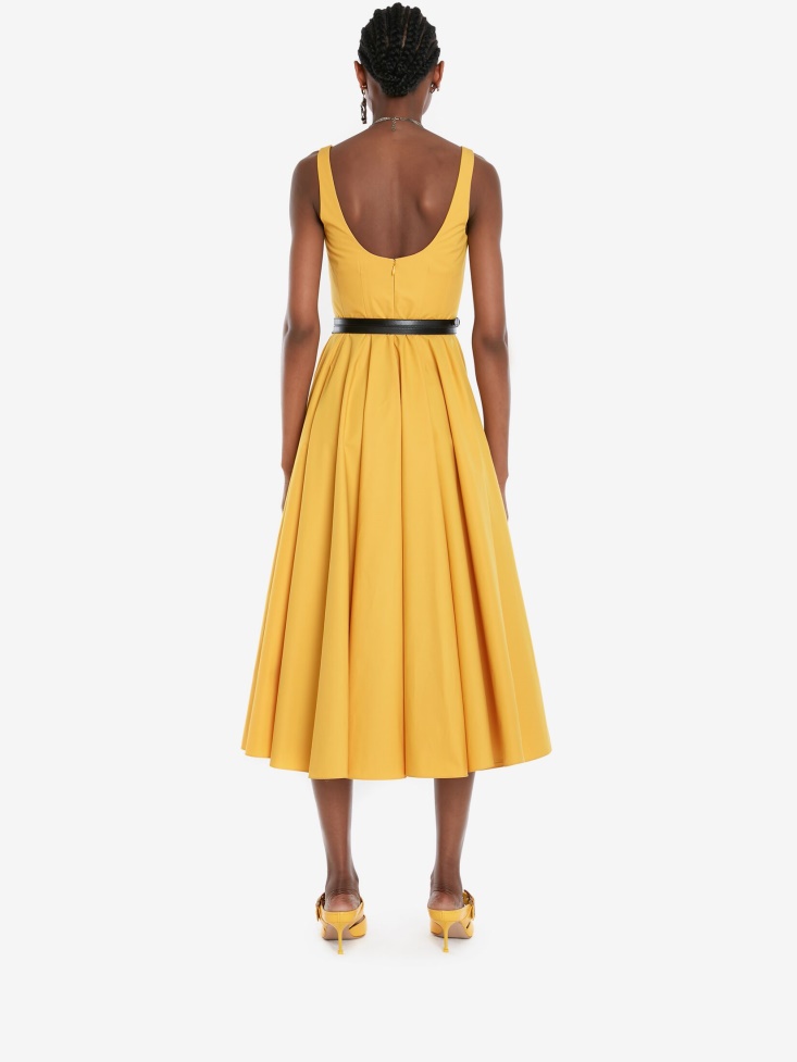 Pop Yellow Women's Cotton Poplin Scoop Neck Midi Dress Fashion Alexander McQueen