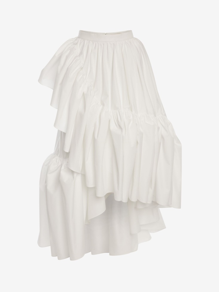 Women's Gathered Ruffle Midi Skirt Optical White Fashion Alexander McQueen