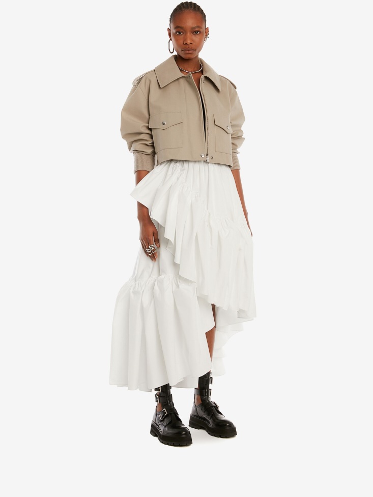 Women's Gathered Ruffle Midi Skirt Optical White Fashion Alexander McQueen