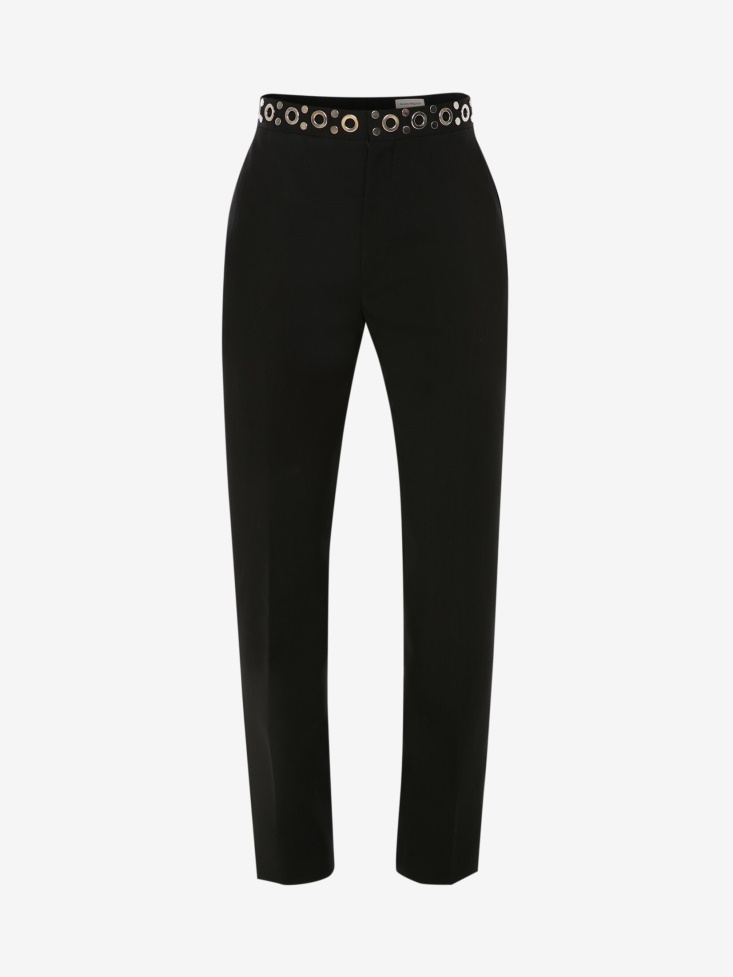 Black Men's Embellished Waistband Cigarette Trousers Fashion Alexander McQueen