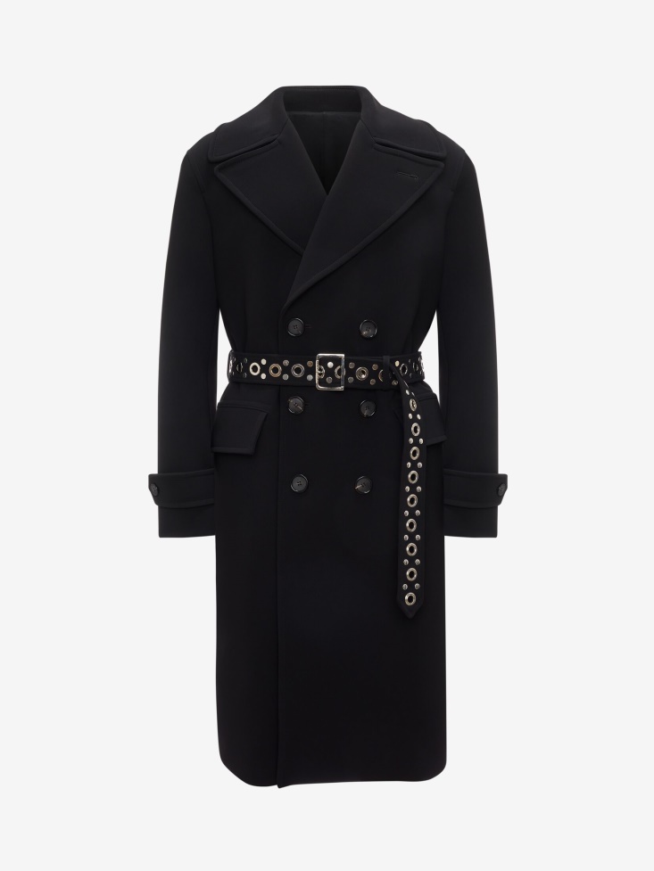 Black Fashion Alexander McQueen Men's Double-Breasted Oversized Overcoat