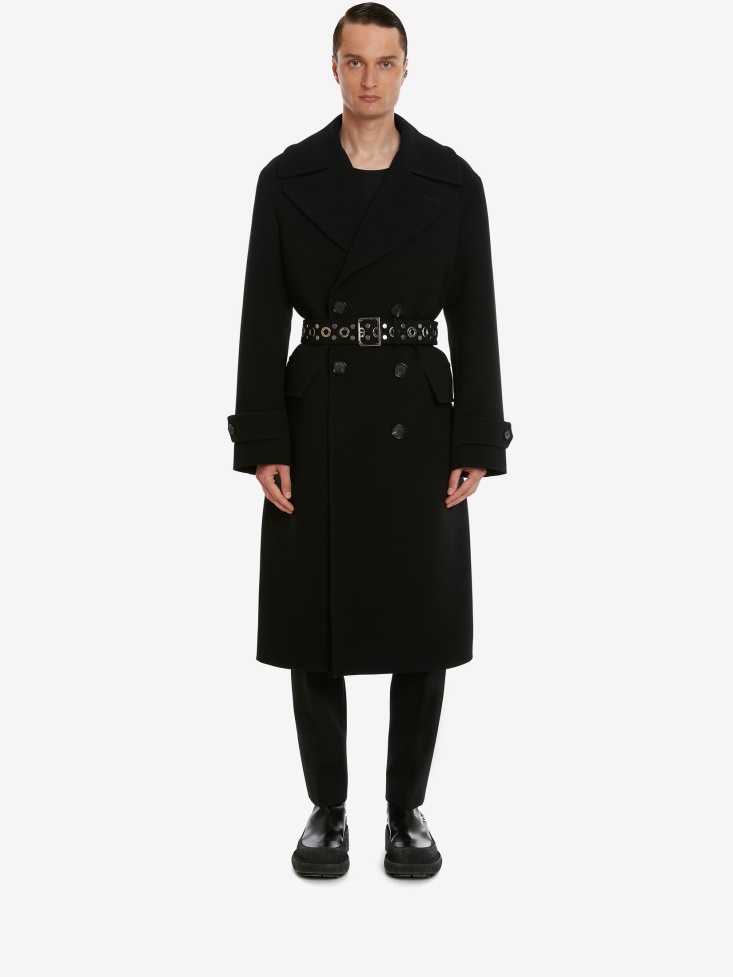 Black Fashion Alexander McQueen Men's Double-Breasted Oversized Overcoat