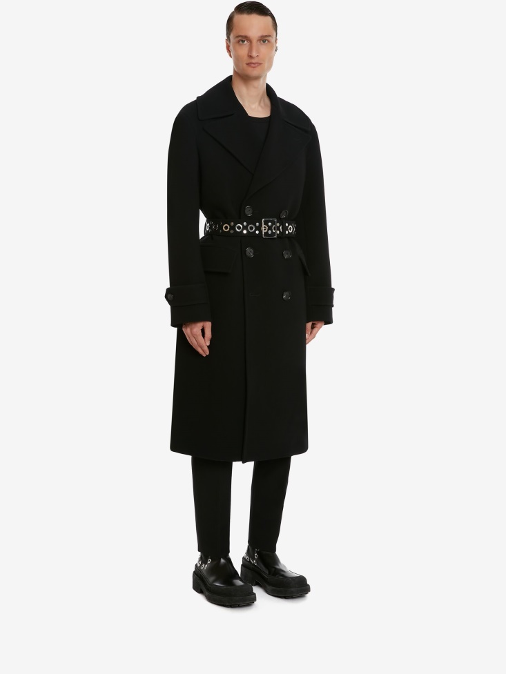Black Fashion Alexander McQueen Men's Double-Breasted Oversized Overcoat