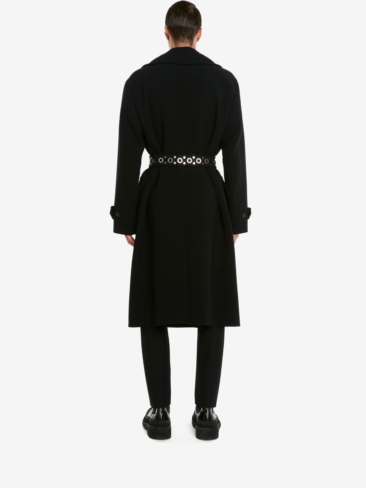 Black Fashion Alexander McQueen Men's Double-Breasted Oversized Overcoat