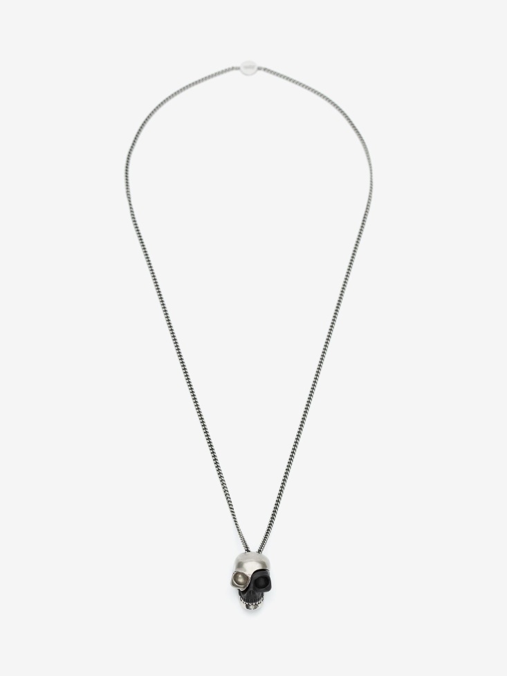 Fashion Alexander McQueen Divided Skull Pendant Black/Silver