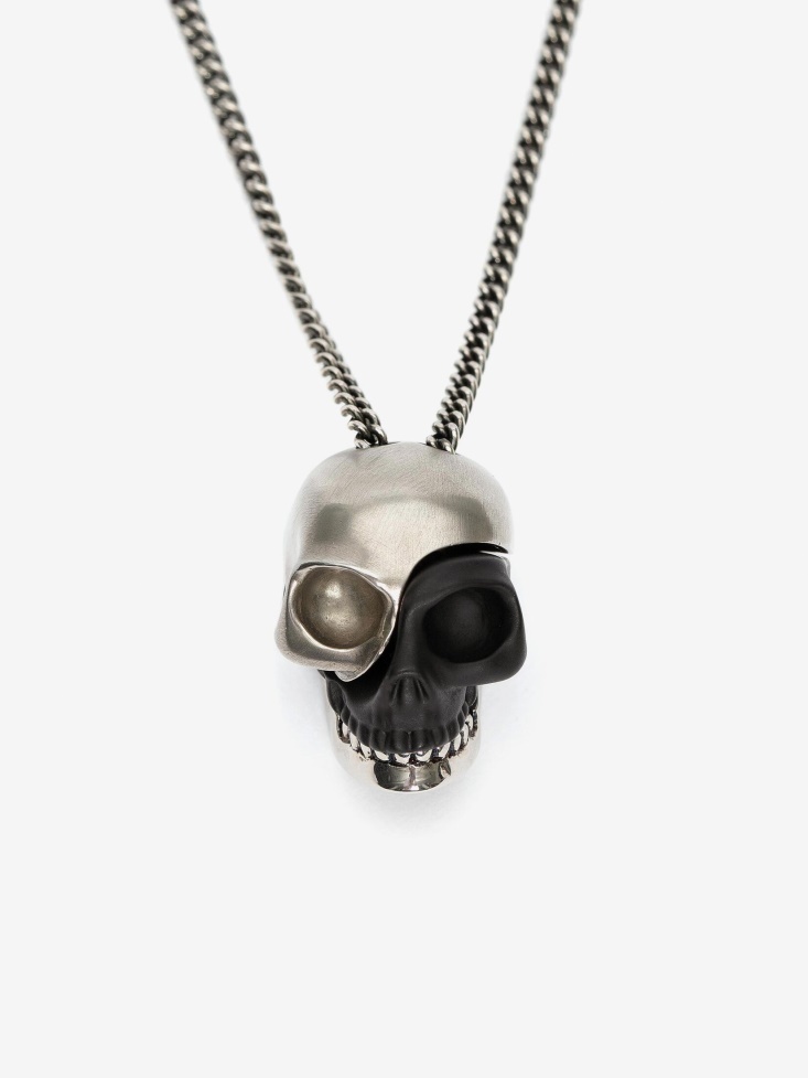 Fashion Alexander McQueen Divided Skull Pendant Black/Silver