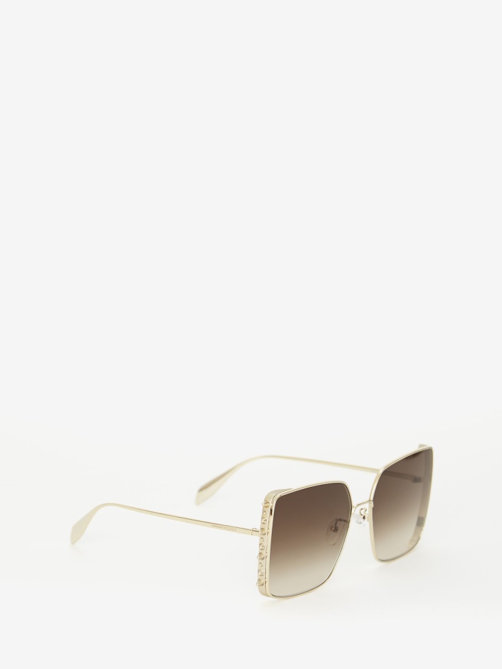 Gold Women's Punk Stud Square Sunglasses Fashion Alexander McQueen