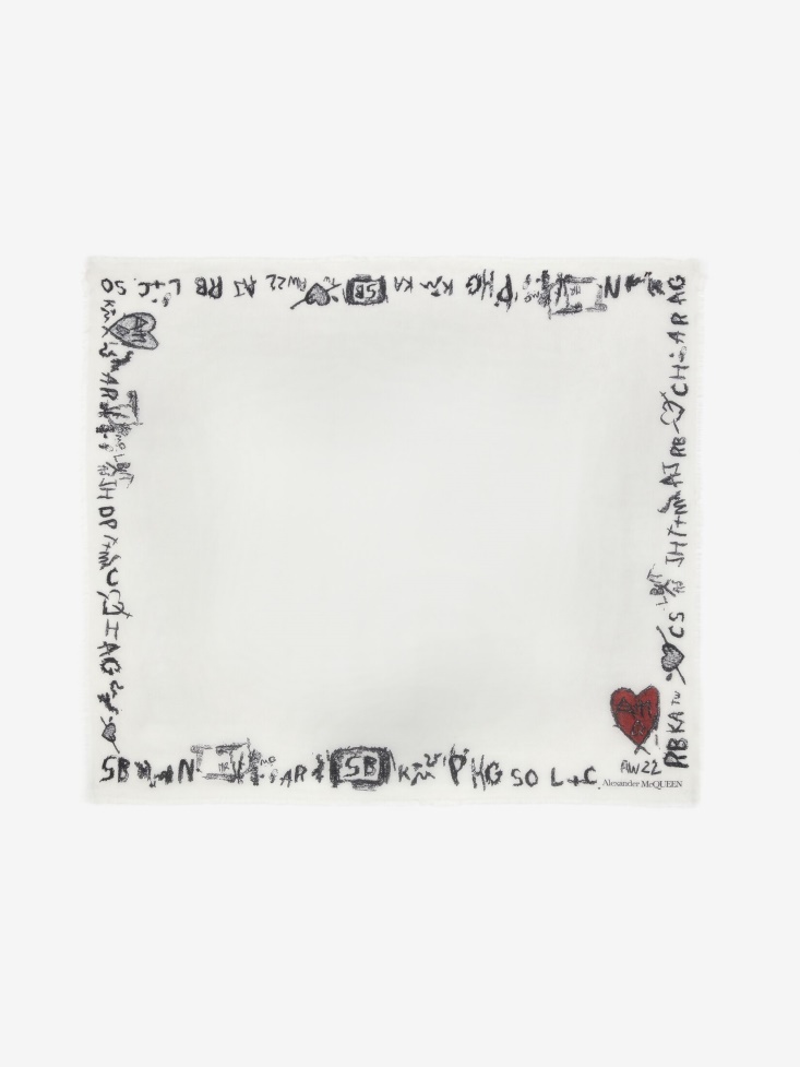 Fashion Alexander McQueen White/Black Women's Tree Graffiti Foulard