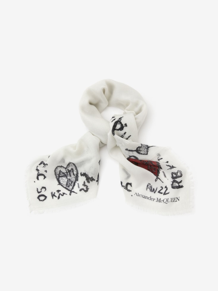 Fashion Alexander McQueen White/Black Women's Tree Graffiti Foulard