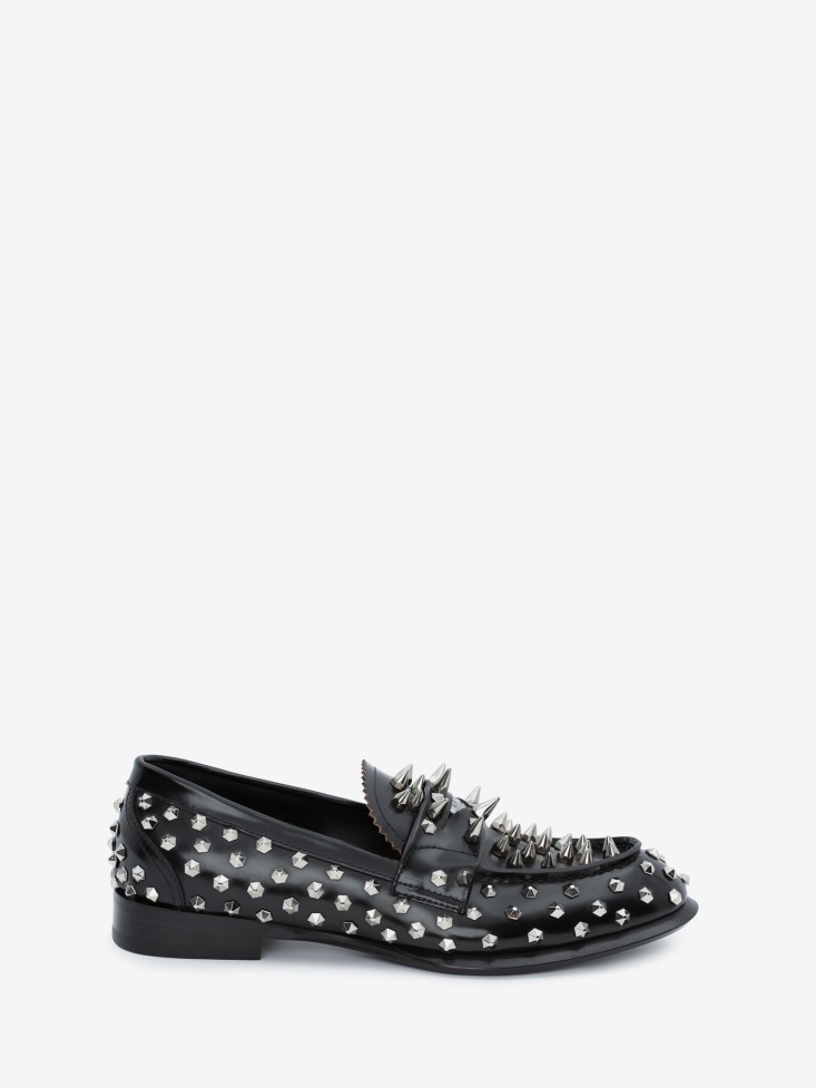 Fashion Alexander McQueen Silver Stud Loafer Black/Silver