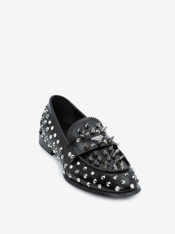 Fashion Alexander McQueen Silver Stud Loafer Black/Silver